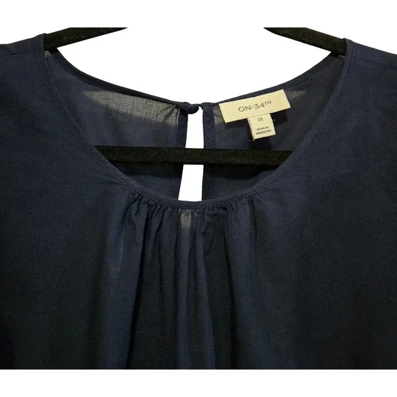 On-34th Womens Navy Blue Ruffle Flutter Sleeve Blouse Top 2X Cotton Modal Blend - Picture 2 of 9